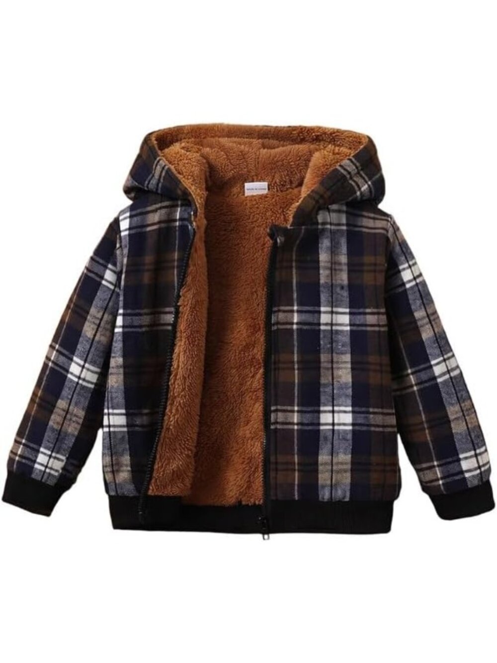 Cozy Toddler Boys Plaid Fleece Hooded Jacket - Zip Up Winter Coat, Warm